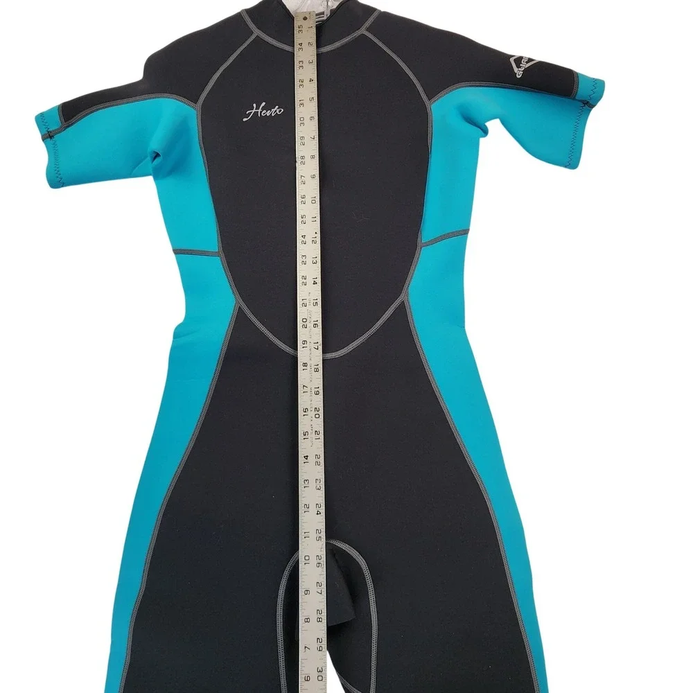 Hevto S Black‎ Teal Shorty Wetsuit Neoprene Surf Swim Snorkel Scuba Water Sports